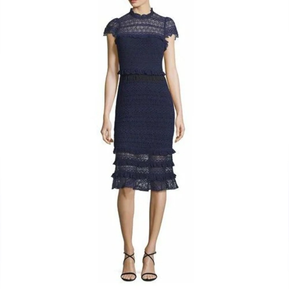 Parker Parker Annabelle Lace Cap-Sleeve Midi Dress Midnight Blue  size M